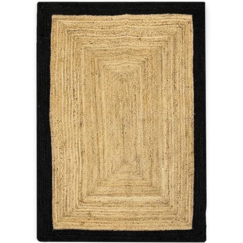 Image of Flatweave Area Jute Rug 3x5 Hand Woven Jute Rug Thick 0.27'' Black & Beige Border Rugs for Dining Room Kids Room Yoga Mat Home Design Carpet