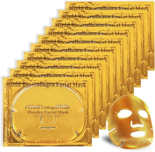 Image of 10 x 24K Gold Bio Collagen Face Mask Crystal Gold Powder Gel Facial Masks Anti Ageing Hydrating Moisturizing Brightening Skincare for All Skin Types