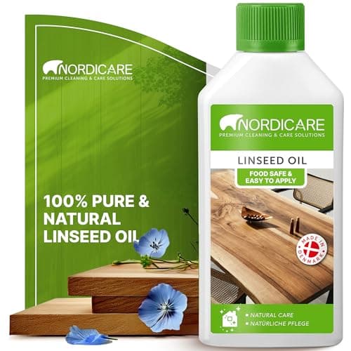 Image of Nordicare Linseed Oil for Wood - Pure & Natural Linseed Oil for the Entire Indoor Area - Food-Safe - Furniture- Underlines the Original Wood Structure - Made in Denmark (500ml)