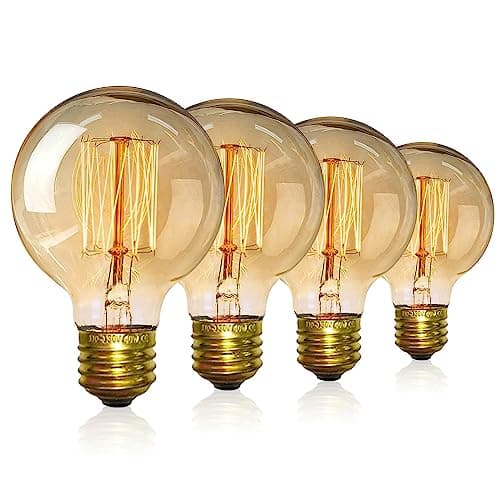 Image of EYLM Vintage Edison Light Bulbs, Dimmable Screw Edison Bulbs Incandescent Light Bulb Globe Bulbs Retro Filament Lamp Warm Light 40w G80 E27 220V-4Pack