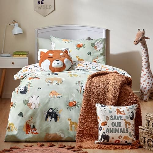 Image of little furn. Wildlife Safari Animal Duvet Cover Set, Multi/Green