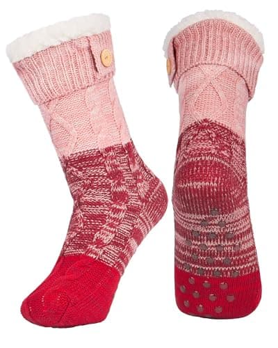 Image of Mulor Womens Slipper Socks Fluffy Slipper Socks Calf-Length for Girls Gift with Grippers Non Slip Fleece Lining Heat Holding