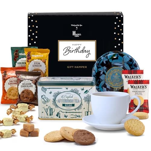Image of Luxury Birthday Afternoon Tea Hamper – Hattie’s Gifts English Tea Gift Set with Clotted Cream Fudge & Shortbread – Gourmet Food Happy Birthday Gift Box