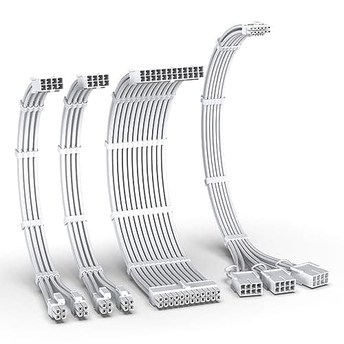 Image of EZDIY-FAB PCIE 5.0 12VHPWR Sleeved Cable Kit, 16AWG Power Supply Extension, PC PSU Sleeved, 24PIN-ATX/(4+4) PIN-EPS/(12+4) PIN to 3X 8 PIN PCIE- RTX4080/4070Ti Extension - Pure White