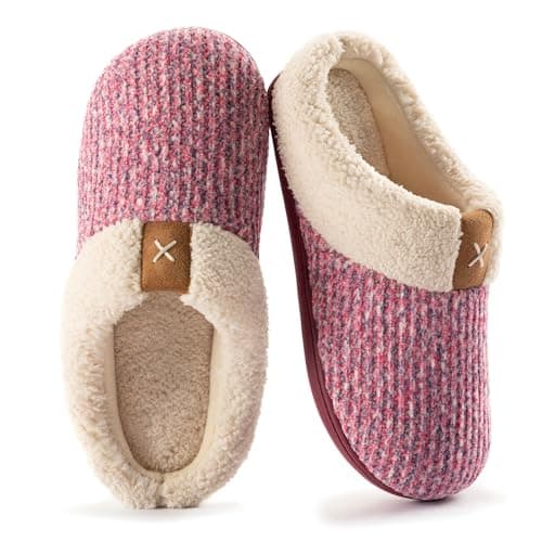 Image of ULTRAIDEAS Ladies' Cozy Memory Foam Slippers Fuzzy Wool-Like Plush Fleece Lined House Shoes w/Indoor, Outdoor Anti-Skid Rubber Sole(Pink, 3-4 UK)