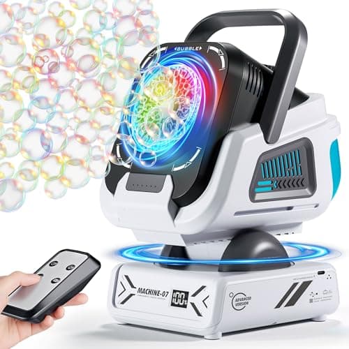 Image of Upgraded Bubble Machine with Remote Control, Automatic Rotation & RGB Lights, 1800mAh Rechargeable Battery, Type-C Charge, Bubble Maker for Kids, Weddings, Birthday Parties, Outdoor Activities
