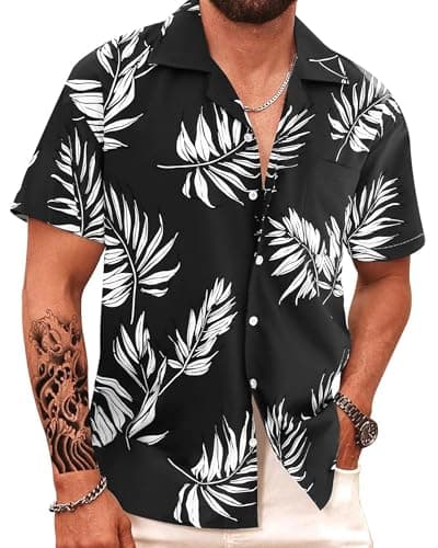 Image of APTRO Men's Hawaiian Shirt Short Sleeved Floral Summer Beach Funky Party Holiday Shirt #BT024 Black M