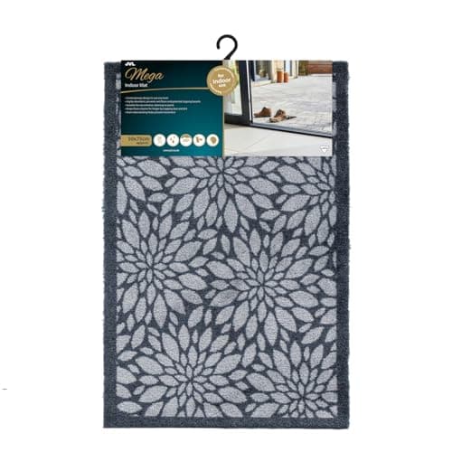 Image of JVL Mega Mat Machine Washable Entrance Doormat, 50x75cm, Flowers