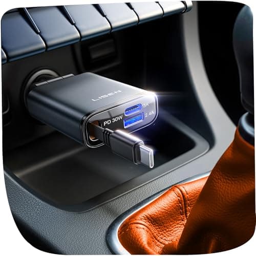 Image of LISEN Retractable Car Charger USB C [Ultra Mini] 57W USB C Car Charger Fast Charge Cigarette Lighter USB Charger Car Accessories Gifts for Men Women, 12V Car USB Adapter for iPhone, Samsung, Pixel