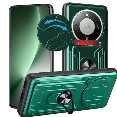 Image of CONAPIKA Case for Honor Magic 8 Lite/Magic8 Lite 5G, with [Slide Camera Cover]+[Removable Card Holder]+[Finger Ring Stand], Soft TPU+Hard PC Phone Case, Anti-Scratch Shockproof Duty Tough Cover, Green