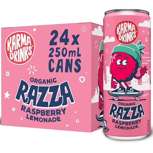 Image of Karma Drinks Razza Raspberry Pink Lemonade - 24 x 250ml Cans - Natural Fizzy Soft Drinks, Fairtrade, Organic & Vegan