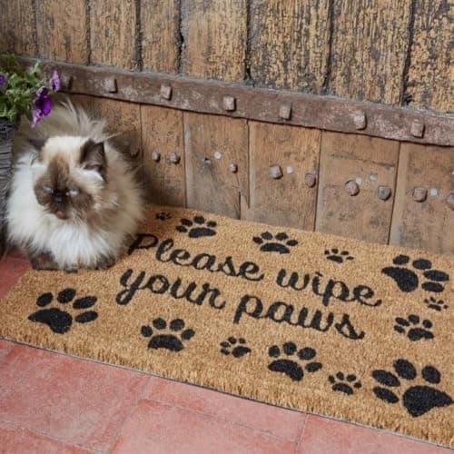 Image of GadgetZone Large Novelty Printed Wipe Your Paws Welcome Mat Natural Coir Absorbent Entrance Doormat Vinyl Backed & Anti-Slip Rubber Floor Mat (wipe your paws)