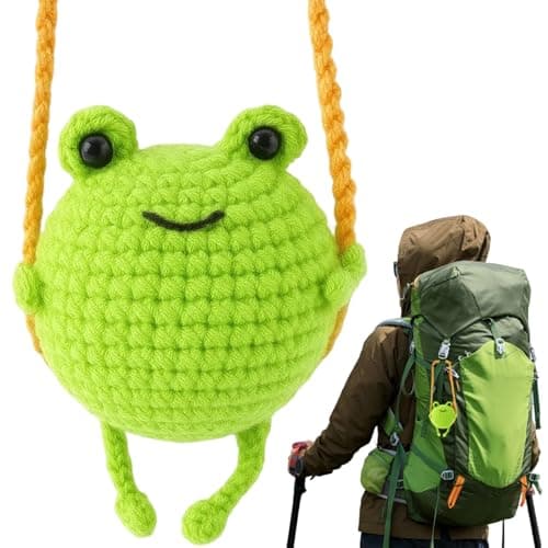 Image of Frog Plush, Adorable Green Frog Hanging Charm, Handmade Frog Decor for Car Rearview Mirror, Home and Office, Unique Frog Gifts, 6.5cm x 28cm