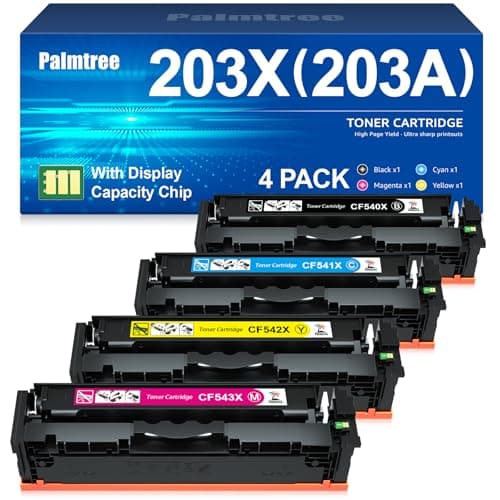 Image of Palmtree 203X 203A Toner Compatible for HP 203X for HP 203A CF540X for M281fdw Toner for Colour Laserjet Pro MFP M281fdw M254dw M254nw M281fdn M280nw M281cdw M254dn Black Cyan Yellow Magenta 4-Pack