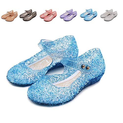 Image of Frozen Inspired Elsa Flats Mary Jane Dance Party Cosplay Shoes, Snow Queen Princess Birthday Sandals for Little Girls, Toddler Blue 10 UK