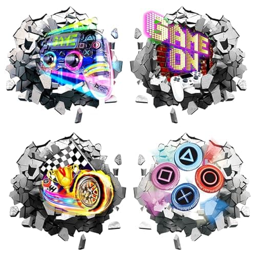Image of 4PCS 3D Gaming Wall Stickers,E-Sports Room Wall Decorations,Video Gaming Joystick Wall Stickers,Gamer Controller Gaming Peel Wall Decals,Teenagers Boy Bedroom Playroom Wall Decor