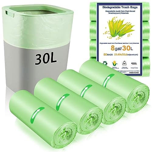 Image of 80 x 30 Litre Bin Bags, 8Gallon/30L Food Waste Bags 4 Roll Caddy Bin Liners for Kitchen Office Bathroom(60x65cm)