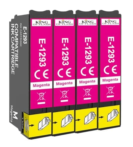 Image of KING OF FLASH T1293 4 Magenta Ink Cartridges Replacement for Epson T1293, Compatible with Epson SX435W, SX235W, WF-3520, WF-3540, WF-7515, WF-7525, SX425W, SX445W, SX535WD, BX305FW