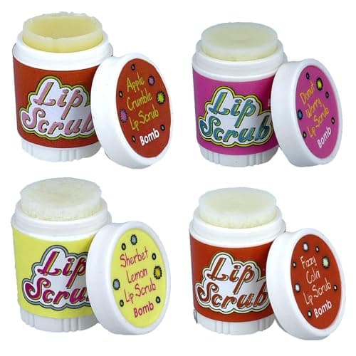 Image of Bomb Cosmetics Flavoured Lip Scrub for Kids Hydrating Lip Care Long Lasting Exfoliating Lipstick for Girls Party Bag Favour 4 pc