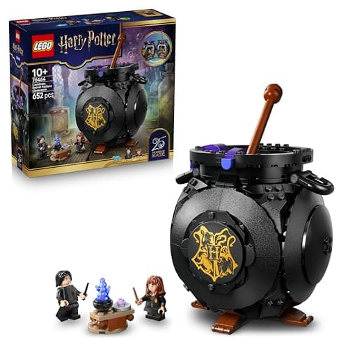 Image of LEGO Harry Potter Cauldron: Secret Potions Classroom Toy - Desk or Bedroom Decor DIY Kit with Collectible Patronus & Hermione & Snape Minifigures - Gift for 10+ Year Old Girls & Boys - 76464