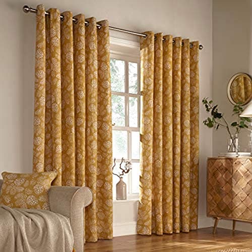 Image of Furn. Irwin Ringtop Eyelet Curtains (Pair) - Ready Made - Polycotton - Mustard - 168cm x 137cm (66" x 54" inches)