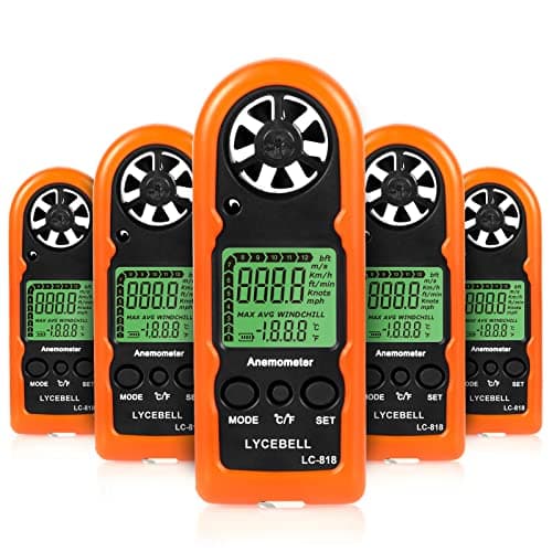 Image of LYCEBELL Handheld Anemometer, Digital Wind Speed Meter with Backlight LCD, Measuring Wind Speed/Temperature, Portable Air Velocity Gauge for Surfing, Fishing, Meteorology