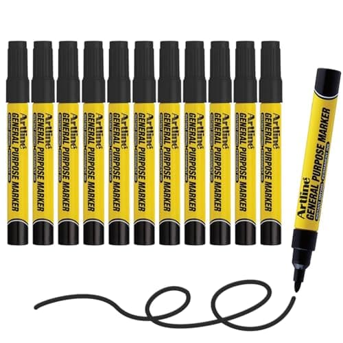 Image of Artline General Purpose Permanent Markers | Professional Series |For Most Surfaces | EKPR-GPM | 1.5mm Bullet Tip | Pack of 12 | Black Marker Pens