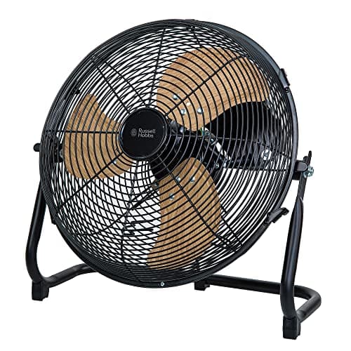Image of Russell Hobbs RHGF1221WDB 12 Inch High Velocity Floor Fan, Wood & Black, 3 Speeds, Tilt Function, Portable