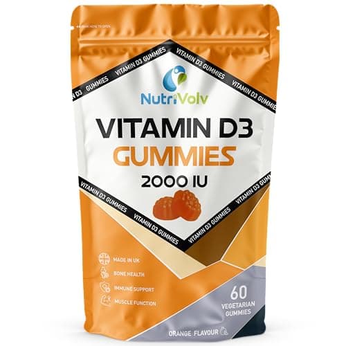 Image of Vitamin D3 Gummies 2000 IU | 60 Chewable Vitamin D Gummies | Vegetarian | Gluten-Free | Sugar Free | Non-GMO | Orange Flavour | High Strength Vitamin D Supplement | Immune Support | by NutriVolv