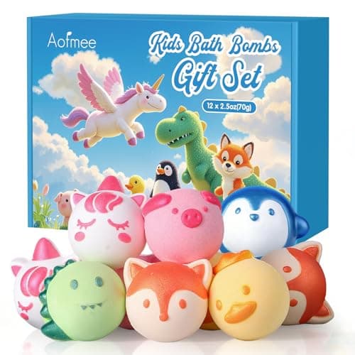 Image of Aofmee Bath Bombs for Kids, 12 Pcs Kids Bath Bombs, Essential Oil Natural Organic Bath Bomb Gift for Children Boys Girls, Fizzies Spa Kit Present for Birthday Christmas Easter