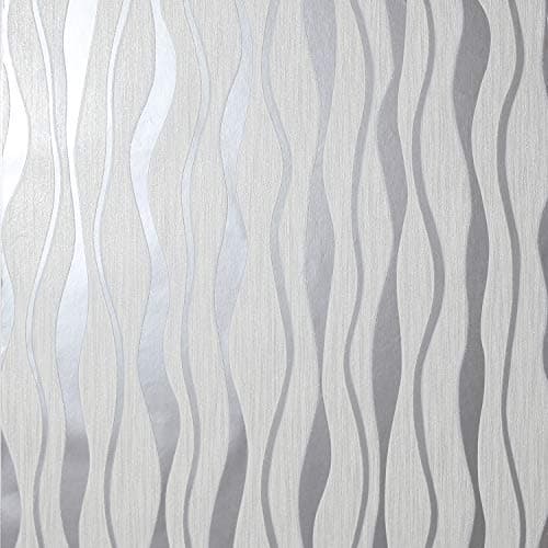 Image of Arthouse | Metallic Wave White/Silver Wallpaper | Elegant Metallic & Glitter Design | Modern Vertical Pattern for Feature Walls | Easy Paste The Paper Application | 1005 x 53 cm