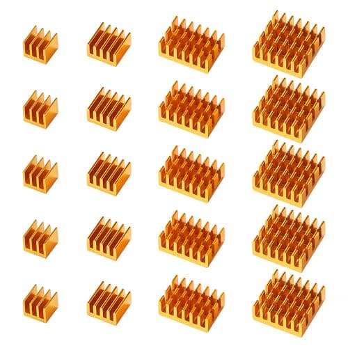 Image of VooGenzek 20 PCS Aluminum Heatsink Cooling Fin Kit, Fin Heatsink Module, Heatsink with Heat-conducting, with Thermal Conductive Adhesive Tape, for Cooling Electronic Components, Golden