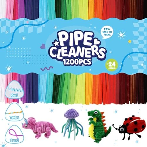 Image of 1200 Pcs Pipe Cleaners Bulk, 24 Colors Fuzzy Chenille Stems, Thick Fuzzy Sticks for DIY Arts Crafts, Room Decor, Creative School Projects, Party Decorations, Christmas Crafts, Creative Wiggle Stems