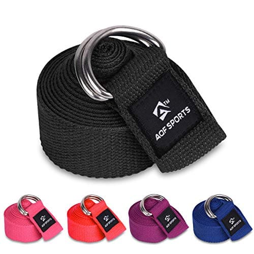 Image of AQF Yoga Strap 1.8M, 2.4M, 3M Soft Cotton Leg Stretcher with D-Ring Buckle Adjustable Fitness Belt for Leg Stretching & Body Stretch Band (Black, 1.8M)