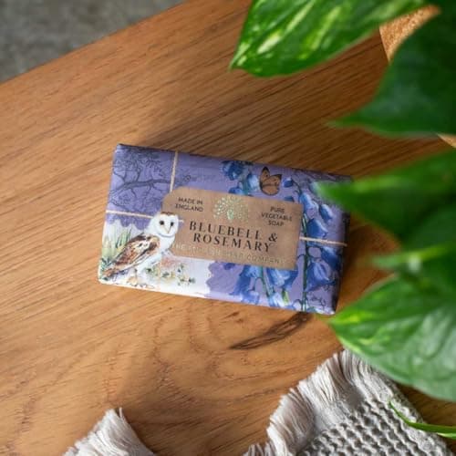 Image of The English Soap Company Anniversary Bluebell and Rosemary Soap - Luxury Shea Butter Bar - Floral Bluebell Scent, Moisturising, Vegan Friendly, Recyclable Gift Soap, Made in England 190g