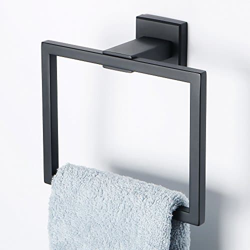 Image of Sayayo Black Hand Towel Holder Towel Ring Square Towel Rail Wall Mounted for Bathroom Kitchen, SUS304 Stainless Steel Modern Design