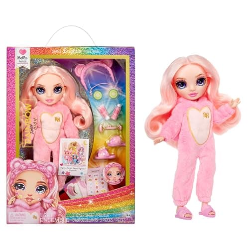 Image of Rainbow High Junior High PJ Party - Bella (Pink) - 22 cm Posable Doll with Soft Onesie, Slippers and Play Accessories - Kids Toy - Great for Ages 4-12 Years