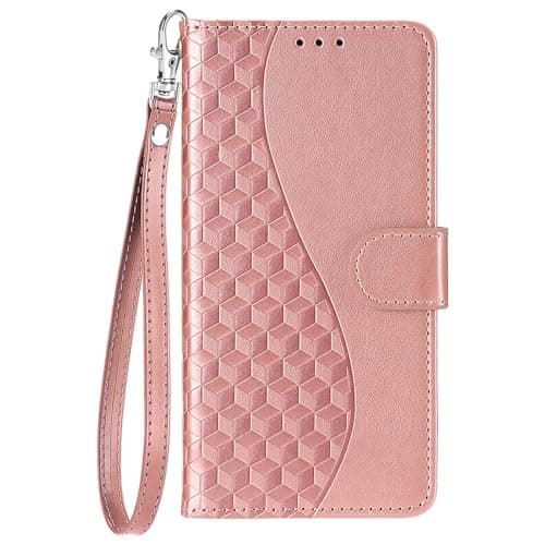 Image of Knoowcase for iPhone XR Case Flip Shockproof Wallet with Card Holder Geometric PU Leather Soft Silicone Magnet Kickstand Cover for iPhone XR Phone Case, Rose Gold Cube