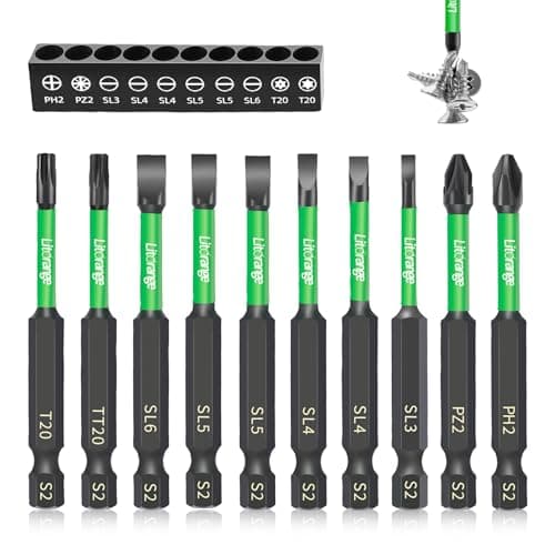 Image of Litorange 10 PCS 70 mm Slot Long Impact Driver Bits, Flat Head Screwdrivers with Strong Magnetic Head, 1/4 Inch Hex Shank, PH2, PZ2, T20, TT20, SL3, SL4*2, SL5*2, SL6