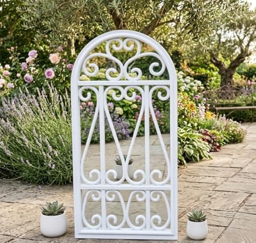 Image of Biznest 71x35cm White Window Style Wall Mirror for Stylish Decor