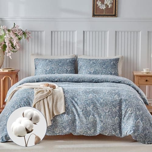 Image of Lekesky 100% Cotton King Size Duvet Cover Sets Blue Bedding - Classic Paisley Print Duvet Cover Sets (1x Quilt Cover, 2x Pillowcases) 200T Cozy Cotton King Size Bedding 230x220 cm, Blue