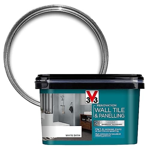 Image of V33 Renovation Wall Tile & Panelling Paint - No Undercoat Needed - For High Moisture Surfaces - Resistant To Temperature Variations - White Satin 2 Litres