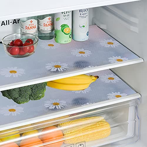 Image of Fridge Liners,4 Pcs Daisy Fridge Shelf Liners Refrigerator Mats Drawer Liners Waterproof Anti-Fouling Anti-Bacterial Kitchen Cupboard Liner Non-Slip, 45 * 30cm (4 Pieces)