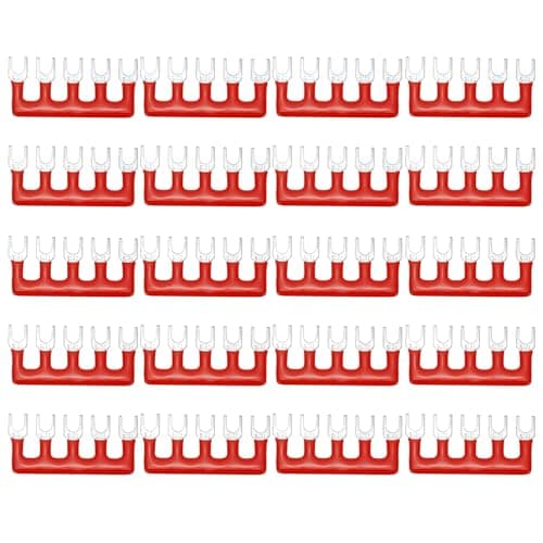 Image of sourcing map 20 Pack Fork Type Terminal Strip, 5 Postion 15A 400V Cuttable Pre Insulated Jumper Block TB-1505 Terminal Barrier Strips Jumper Connector for Factory Workshops Machinery, Red