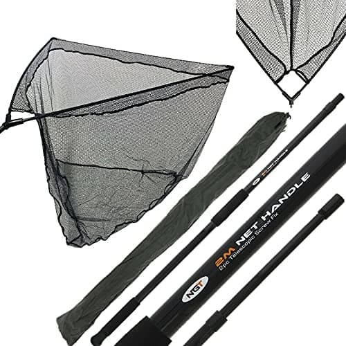 Image of 42" INCH RUBBER CARP FISHING LANDING NET BLACK RUBBERISED MESH + 2M NGT HANDLE