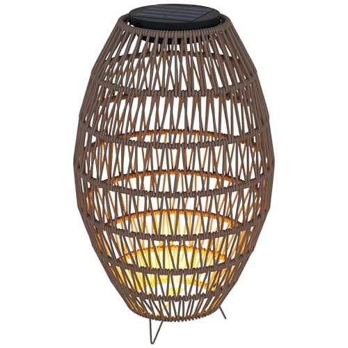 Image of Outsunny Rattan Solar Lamp, Garden Solar Lantern with Auto On/Off Light, IP44 Waterproof, Decorative Outdoor Rattan Lamp for Porch, Pathway, Dark Brown