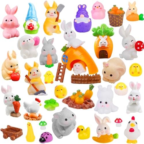 Image of WIURGOHA 50pcs Easter Mini Resin Animals,Tiny Resin Easter Bunny Chicks Plastic Animal Figures Bulk,Mini Animal Figurines Village Egg Fillers for Fairy Garden Micro Landscape Aquarium Dollhouse Decor