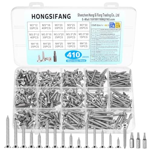 Image of 410 Pcs Torx Screws Set, Stainless Steel Flat Self Tapping Screwset, M3 M3.5 M4 Screw Set, Wood Screws Assortment Kit, Torx Countersunk Head Screwset for Drywall Deck Furniture
