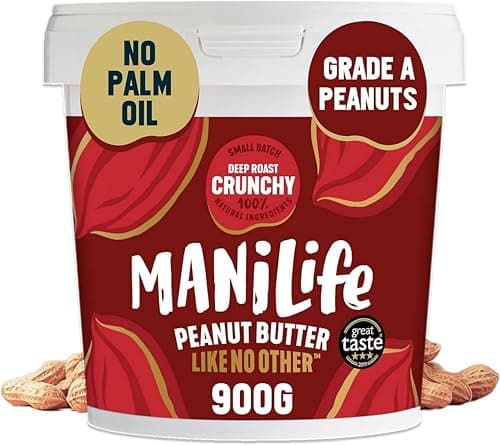 Image of ManiLife Deep Roast Crunchy Natural Peanut Butter 900g | High Protein, No Palm Oil & No Added Sugar | Made from Single Origin Argentine Grade A Peanuts (packaging may vary)
