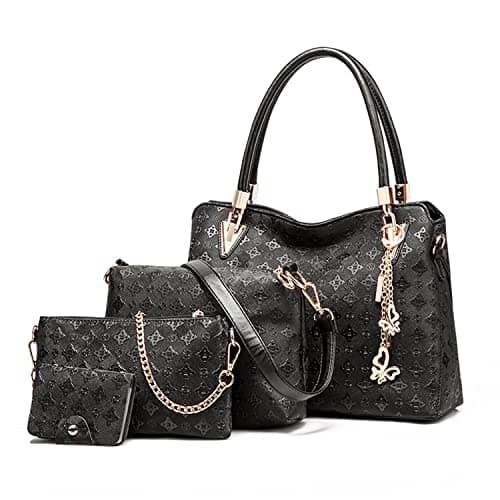 Image of Pahajim Handbags for Women Ladies Bags Sets PU Leather Top-Handle Bag Large Shoulder Bag Crossbody Clutch Purse 4 Piece for Work Office Shopping Party(Black)